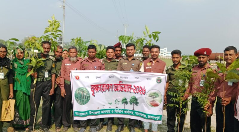 মাদারগঞ্জে আনসার-ভিডিপির উদ্যোগে গাছের চারা রোপণ